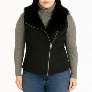 Mossimo Black Faux Fur Collar Cotton Blend Womens Vest Sz Sm